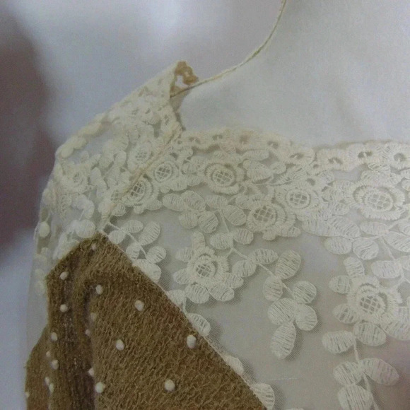 Altar'd State Women's Tan Pom Pom Embroidered Lace Trim Sweater Dress SIZE S - Picture 4 of 14